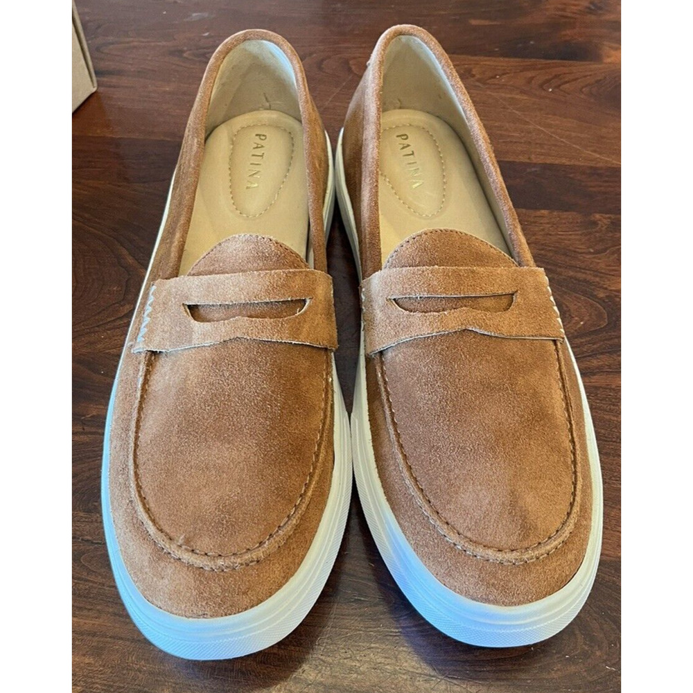 Women’s Patina Leather/Suede Boardwalk Penny Loafers/Toffee/Light Brown/NEW/11